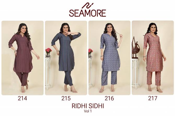 Ridhi Sidhi By Seamore Cord Set Printed Kurti With Bottom Wholesale Shop In Surat

